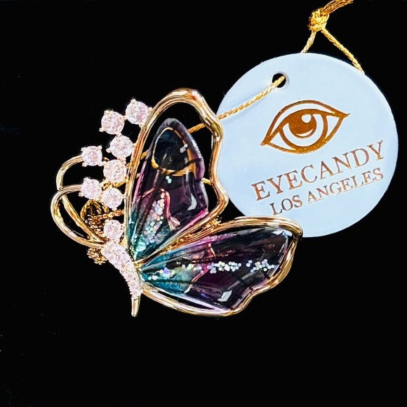 Beautiful Gold Butterfly Cocktail Ring with Pink and Green Enamel Accents - Picture 10 of 10